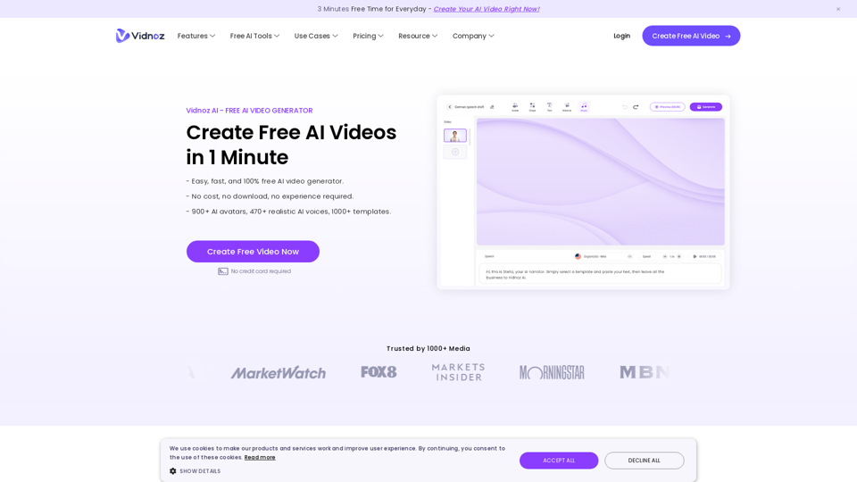 Experience Vidnoz AI: Access high-quality, free online video production tools powered by artificial intelligence and smart automation. Create effective videos effortlessly using Vidnoz AI!