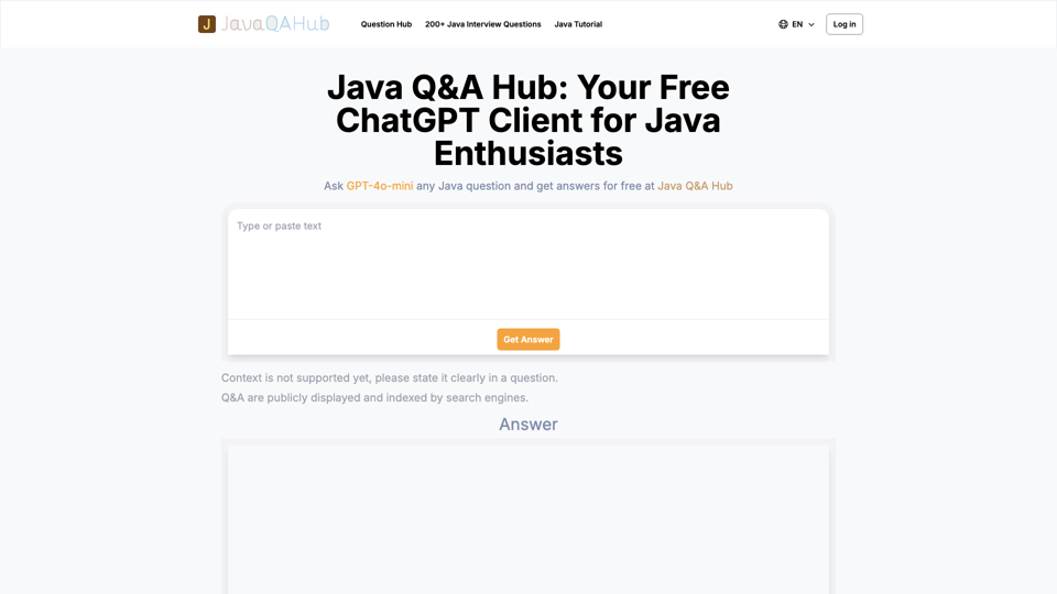 Java Q&A Hub: Free ChatGPT Client for Java Enthusiasts | JavaQAHub.cc